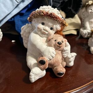Cherubic Angel Figurine with Teddy Bear